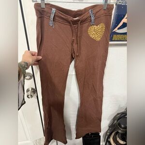 American Vintage Brown wide leg Sweatpants with Gold Stud Heart
